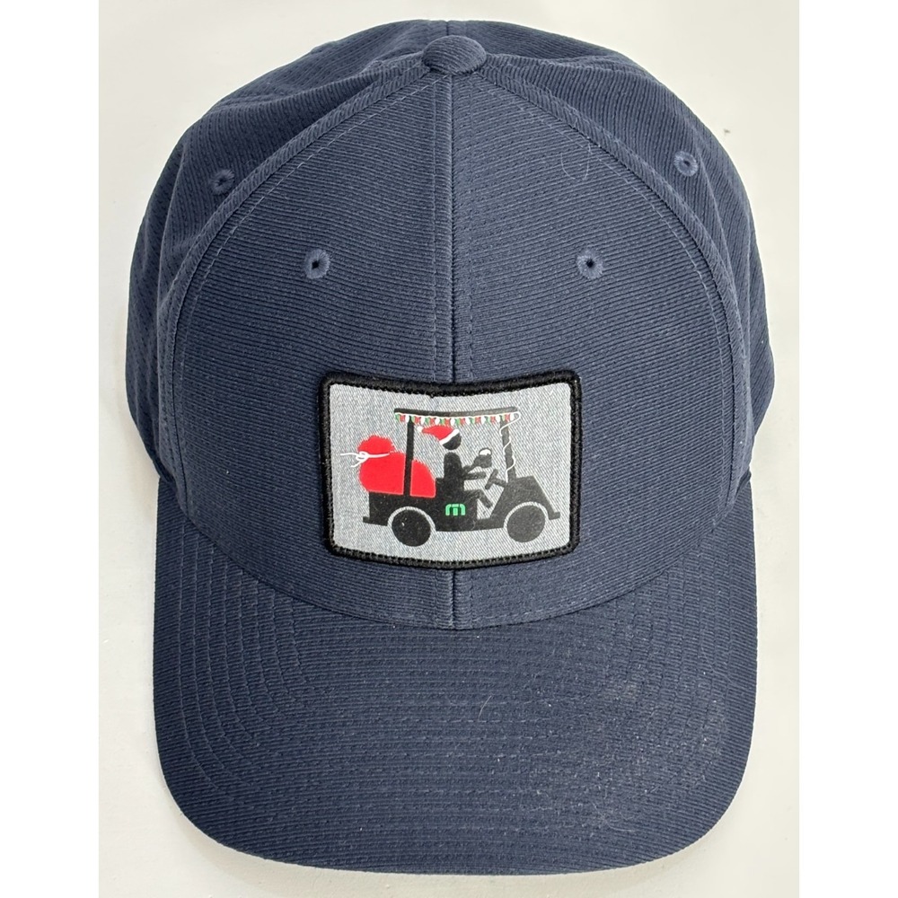 Travis Mathew Snapback Hat Men's Blue Golf Cart Patch Logo Outdoor Santa Claus